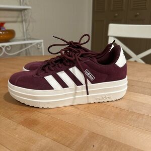 Adidas Burgundy and White Platform Sneakers
